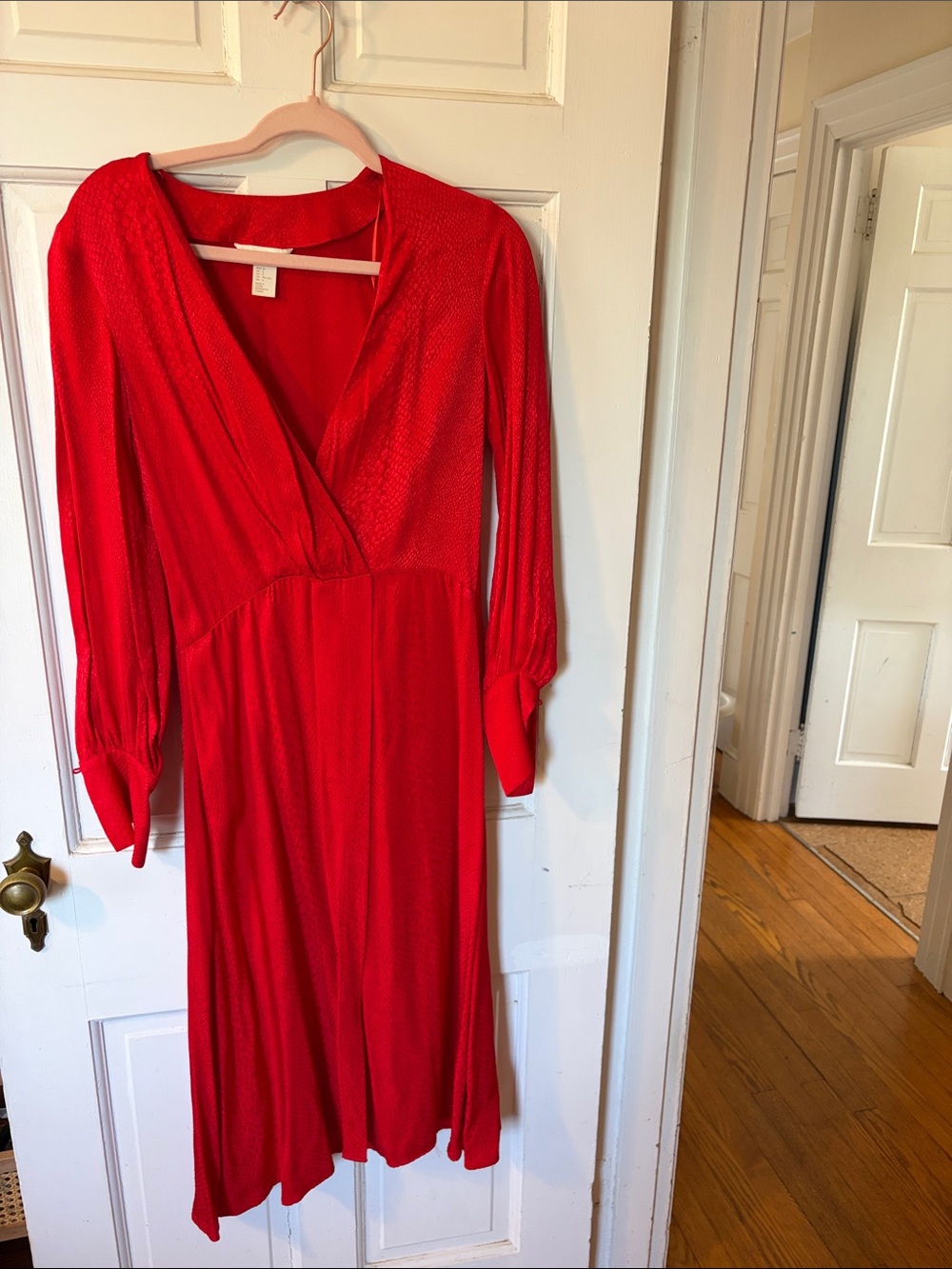 Red Long Sleeve dress with front slit